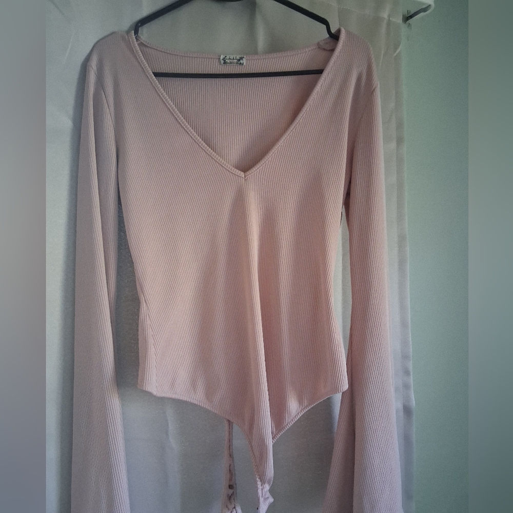Free People Blush V-Neck Ribbed Bodysuit